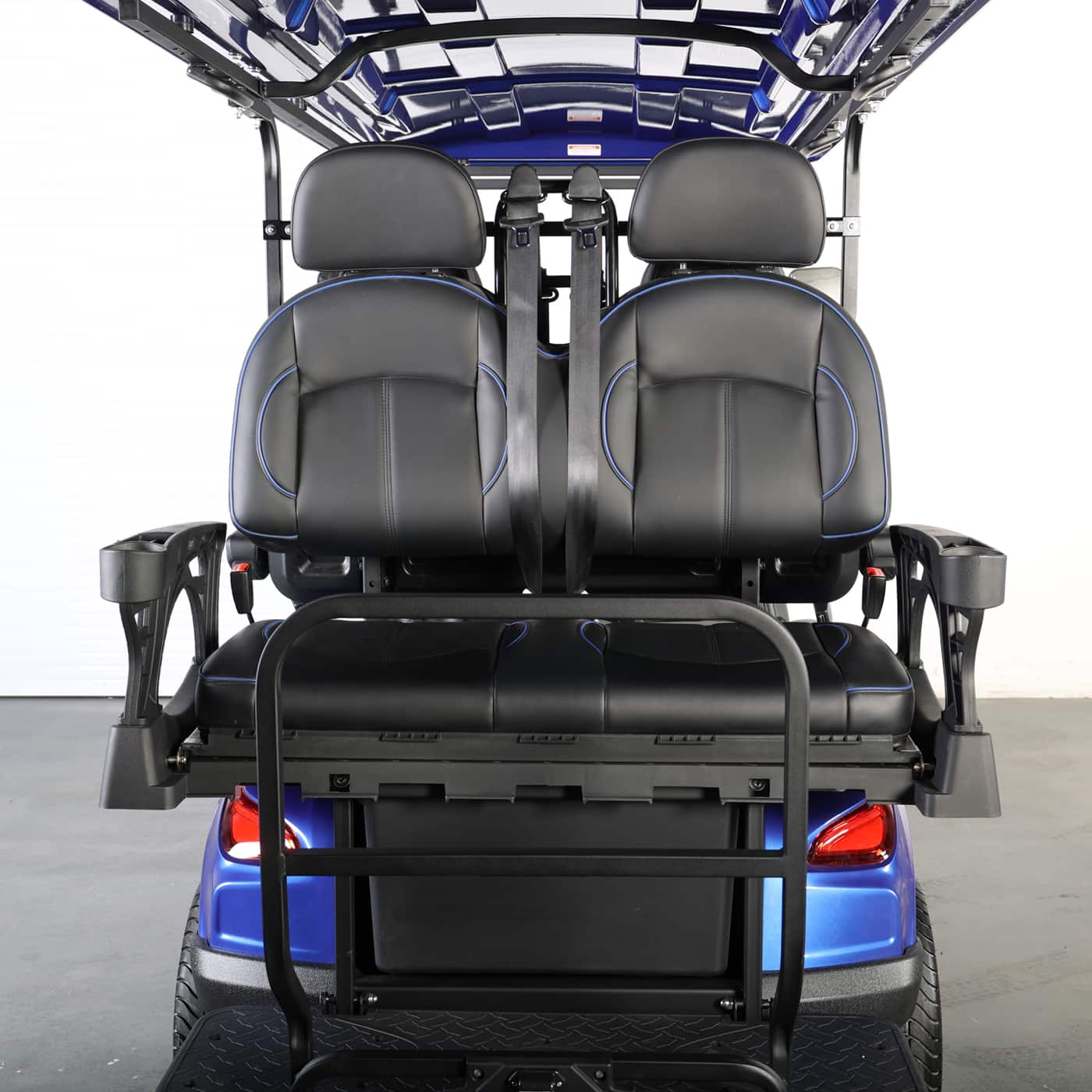 Rear-facing view of the Bintelli ActivEV Pulse back seating area and seat belts.